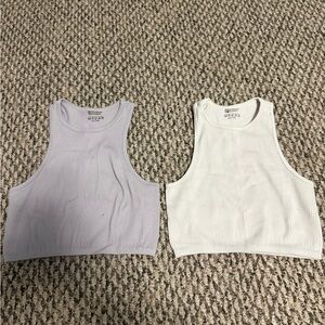 Ribbed Cropped Tank Tops - White and Light Purple
